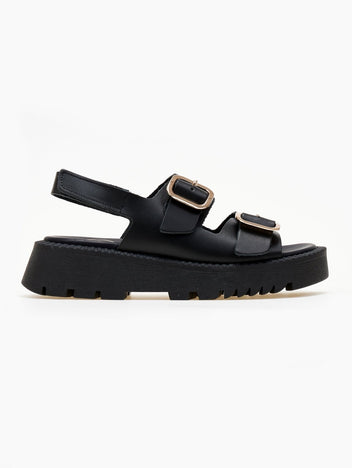 Σανδάλια δερμάτινα με velcro λουράκι TFP - Μαύρο - thefashionproject.gr - TFP