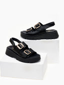 Σανδάλια δερμάτινα με velcro λουράκι TFP - Μαύρο - thefashionproject.gr - TFP