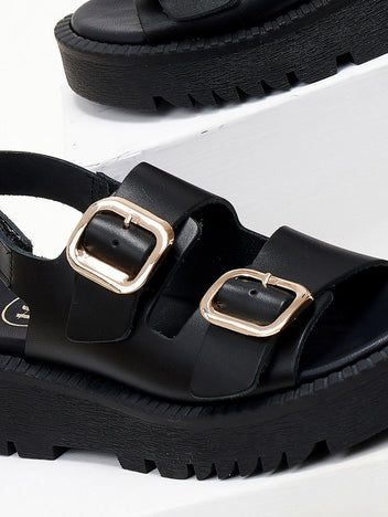 Σανδάλια δερμάτινα με velcro λουράκι TFP - Μαύρο - thefashionproject.gr - TFP