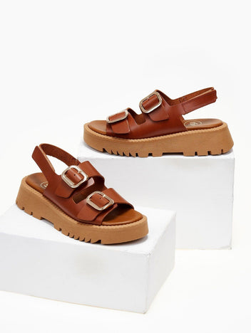 Σανδάλια δερμάτινα με velcro λουράκι TFP - Ταμπά - thefashionproject.gr - TFP