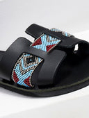 Σανδάλια δερμάτινα με χάντρες Estil