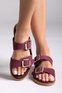 Σανδάλια δερμάτινα nubuck με τοκάδες TFP - Μπορντό - thefashionproject.gr - TFP