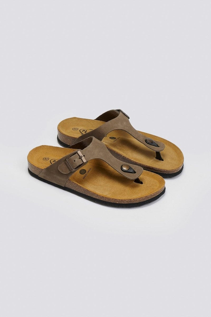 Σανδάλια δερμάτινα Plakton 181671 - Χακί - thefashionproject.gr - Plakton