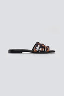 Σανδάλια δερμάτινα ponyskin με print - Μαύρο/Ταμπα - thefashionproject.gr - CARAD