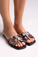 Σανδάλια δερμάτινα ponyskin με print - Μαύρο/Ταμπα - thefashionproject.gr - CARAD