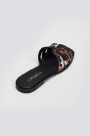 Σανδάλια δερμάτινα ponyskin με print - Μαύρο/Ταμπα - thefashionproject.gr - CARAD