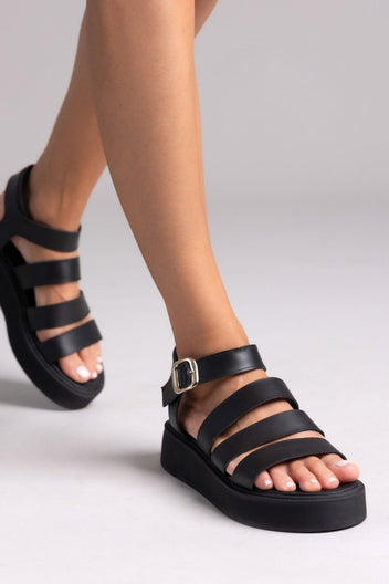 Σανδάλια δερμάτινα Tfp - Μαύρο - thefashionproject.gr - TFP