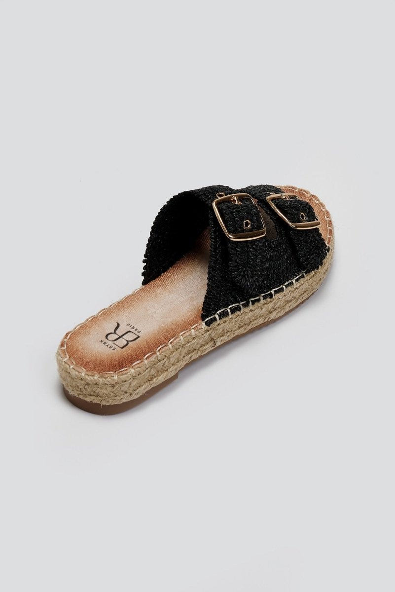 Σανδάλια flatforms από ψάθα ERYNN - Μαύρο - thefashionproject.gr - ERYNN