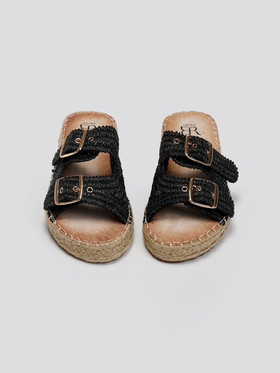 Σανδάλια flatforms από ψάθα ERYNN - Μαύρο - thefashionproject.gr - ERYNN