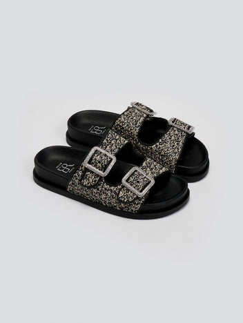 Σανδάλια flatforms από ψάθα με στρας ERYNN - Μαύρο/Μπεζ - thefashionproject.gr - ERYNN