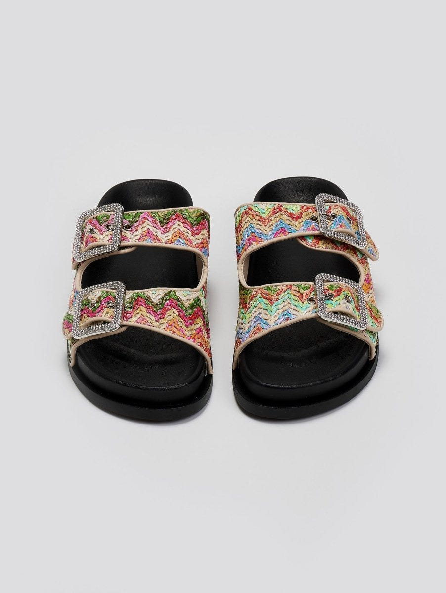 Σανδάλια flatforms από ψάθα με στρας ERYNN - Multi - thefashionproject.gr - ERYNN
