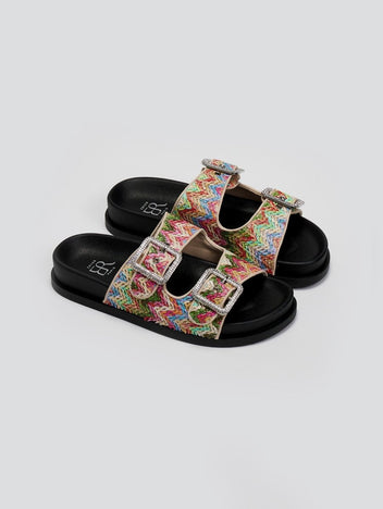 Σανδάλια flatforms από ψάθα με στρας ERYNN - Multi - thefashionproject.gr - ERYNN