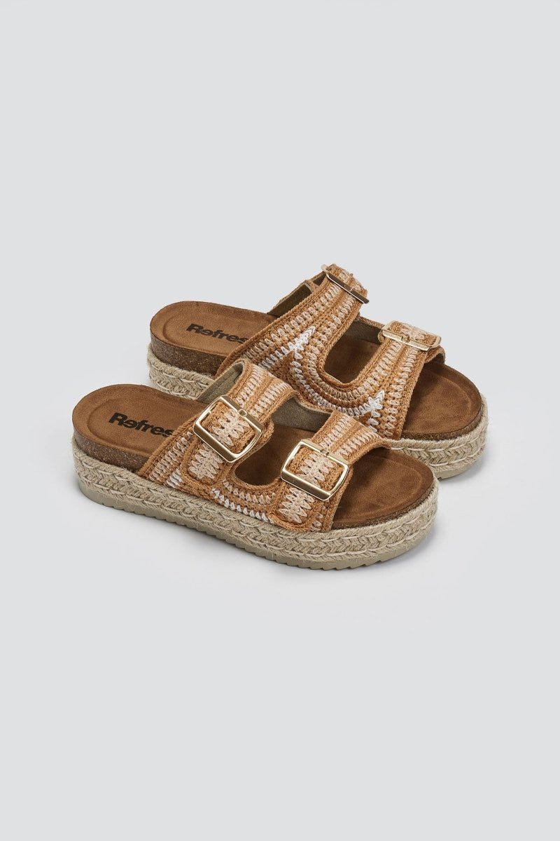 Σανδάλια flatforms από σχοινί Refresh172760 - Μπεζ - thefashionproject.gr - Refresh