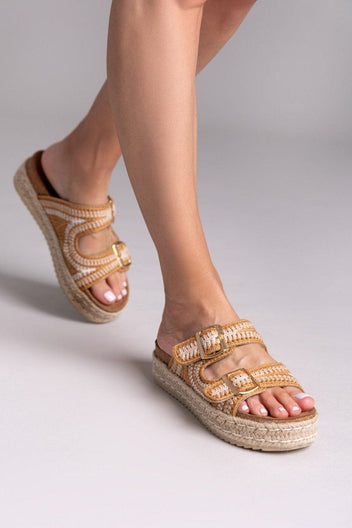 Σανδάλια flatforms από σχοινί Refresh172760 - Μπεζ - thefashionproject.gr - Refresh