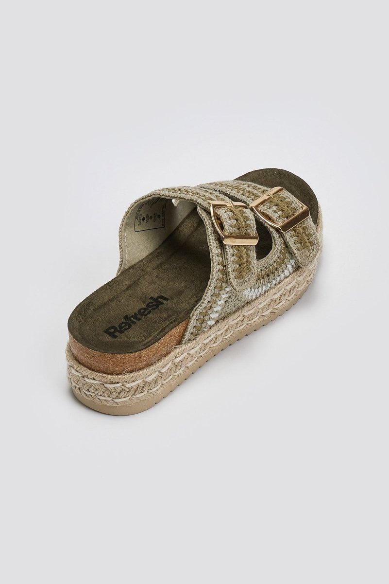 Σανδάλια flatforms από σχοινί Refresh172760 - Χακί - thefashionproject.gr - Refresh