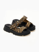 Σανδάλια flatforms από συνθετικό ponyskin με στρας TFP - Μαύρο/Μπεζ - thefashionproject.gr - TFP