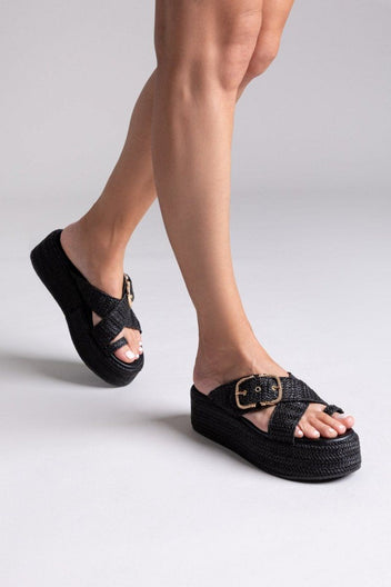 Σανδάλια flatforms crossover Mariella Fabiani 2514/05 - Μαύρο - thefashionproject.gr - Mariella Fabiani