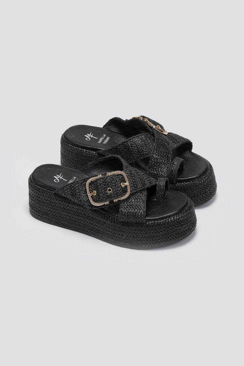 Crossover Flatform Sandals - Black – thefashionproject.gr