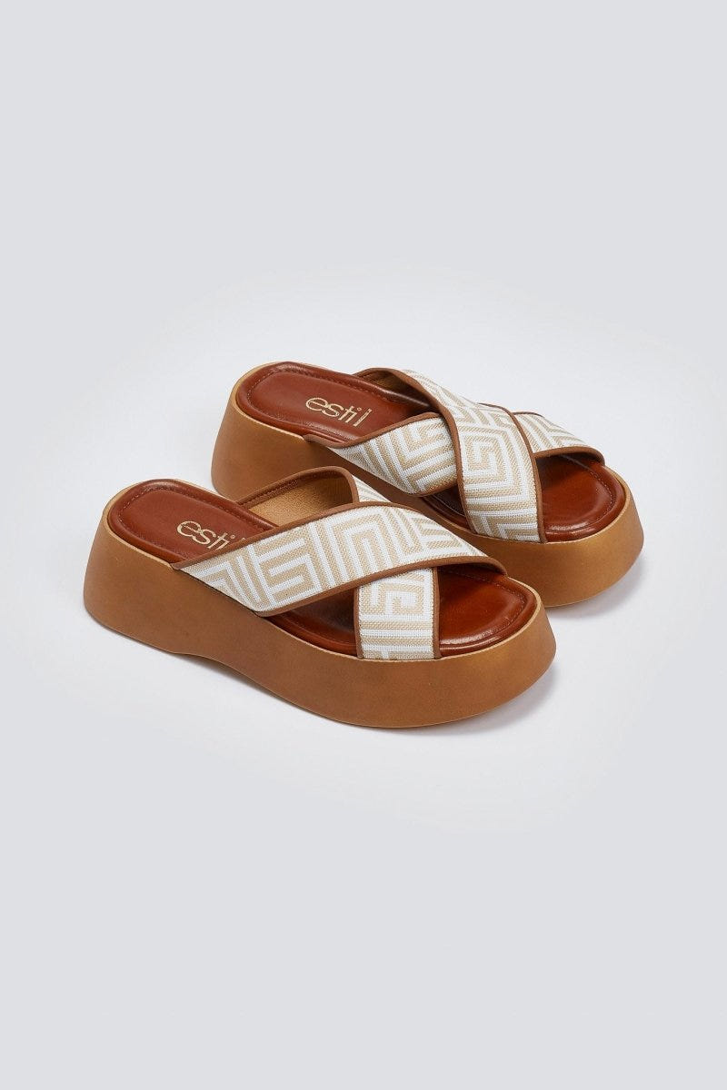 Σανδάλια flatforms crossover με print Estil - Ταμπά - thefashionproject.gr - Estil
