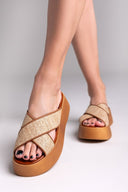 Σανδάλια flatforms crossover με ψάθα Estil - Ταμπά - thefashionproject.gr - Estil