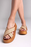 Σανδάλια flatforms crossover με ψάθα Estil - Ταμπά - thefashionproject.gr - Estil