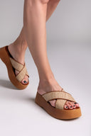 Σανδάλια flatforms crossover με ψάθα Estil - Ταμπά - thefashionproject.gr - Estil