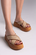 Σανδάλια flatforms crossover με ψάθα Estil - Ταμπά - thefashionproject.gr - Estil