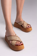 Σανδάλια flatforms crossover με ψάθα Estil - Ταμπά - thefashionproject.gr - Estil
