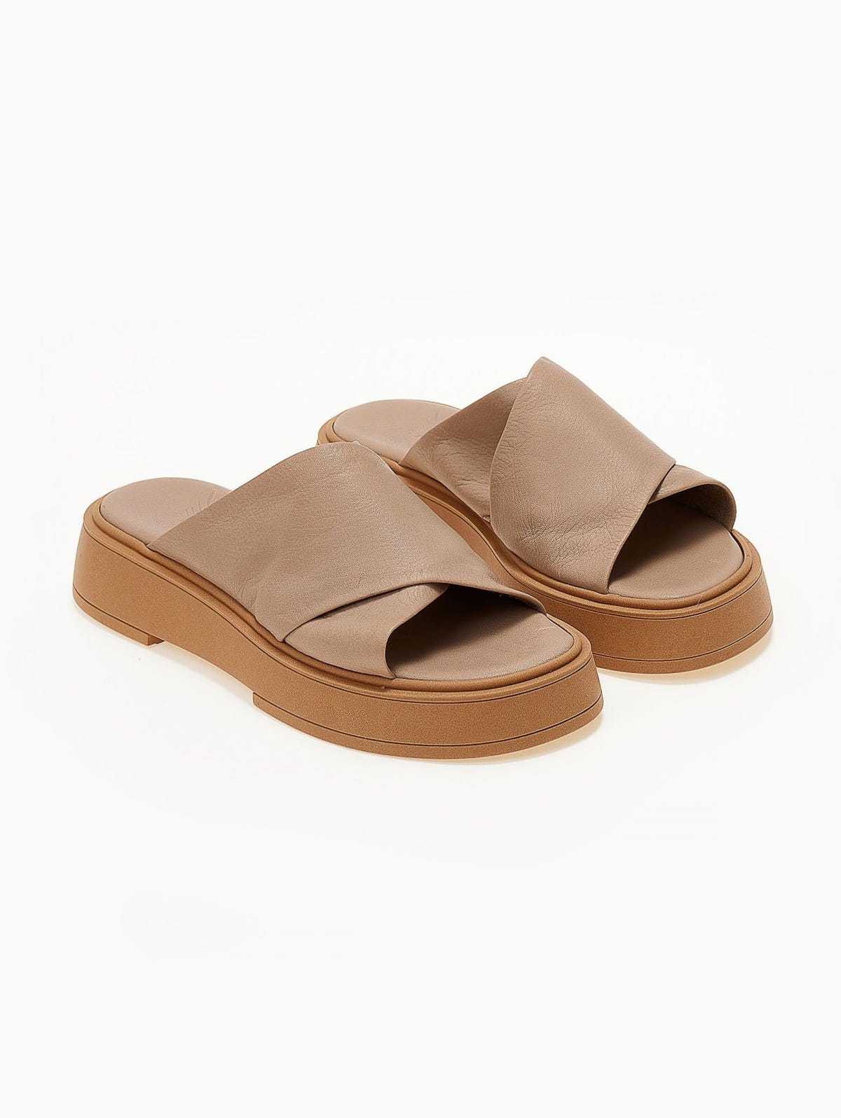 Σανδάλια flatforms δερμάτινα crossover Iris Sandals - Μπεζ - thefashionproject.gr - IRIS