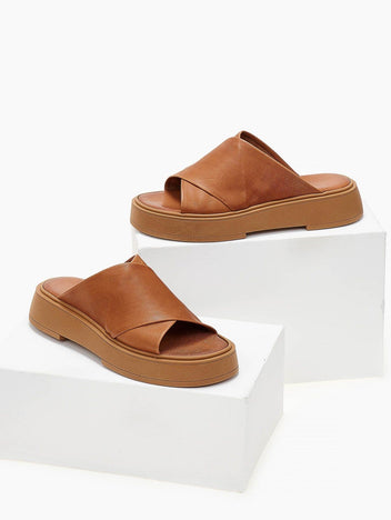 Σανδάλια flatforms δερμάτινα crossover Iris Sandals - Ταμπά - thefashionproject.gr - IRIS