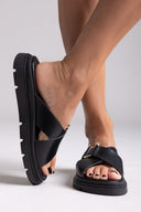 Σανδάλια flatforms δερμάτινα crossover Tfp