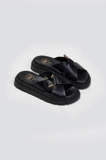 Σανδάλια flatforms δερμάτινα crossover Tfp