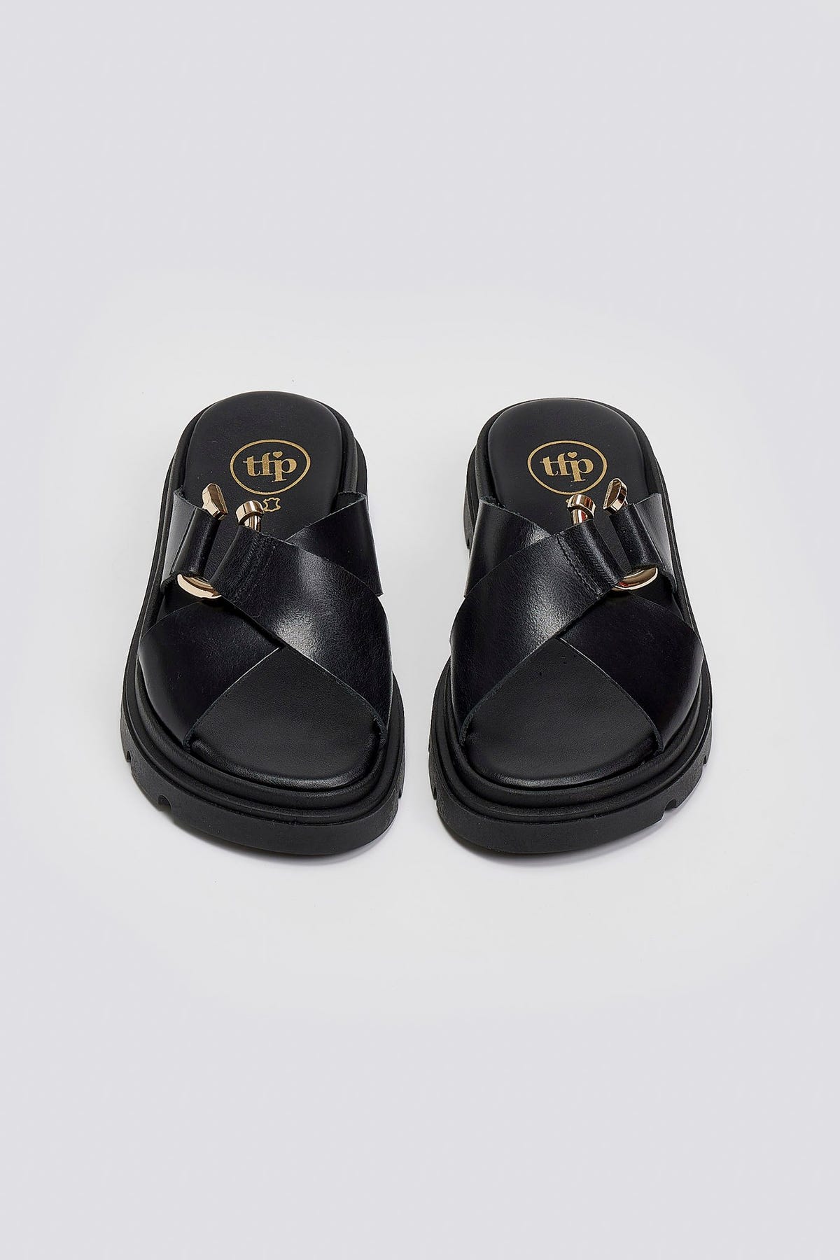 Σανδάλια flatforms δερμάτινα crossover Tfp