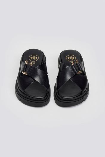 Σανδάλια flatforms δερμάτινα crossover Tfp