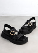 Σανδάλια flatforms δερμάτινα crossover TFP - Μαύρο - thefashionproject.gr - TFP