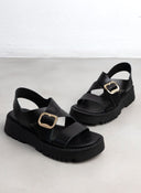 Σανδάλια flatforms δερμάτινα crossover TFP - Μαύρο - thefashionproject.gr - TFP