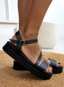 Σανδάλια flatforms δερμάτινα estil - Μαύρο - thefashionproject.gr - Estil