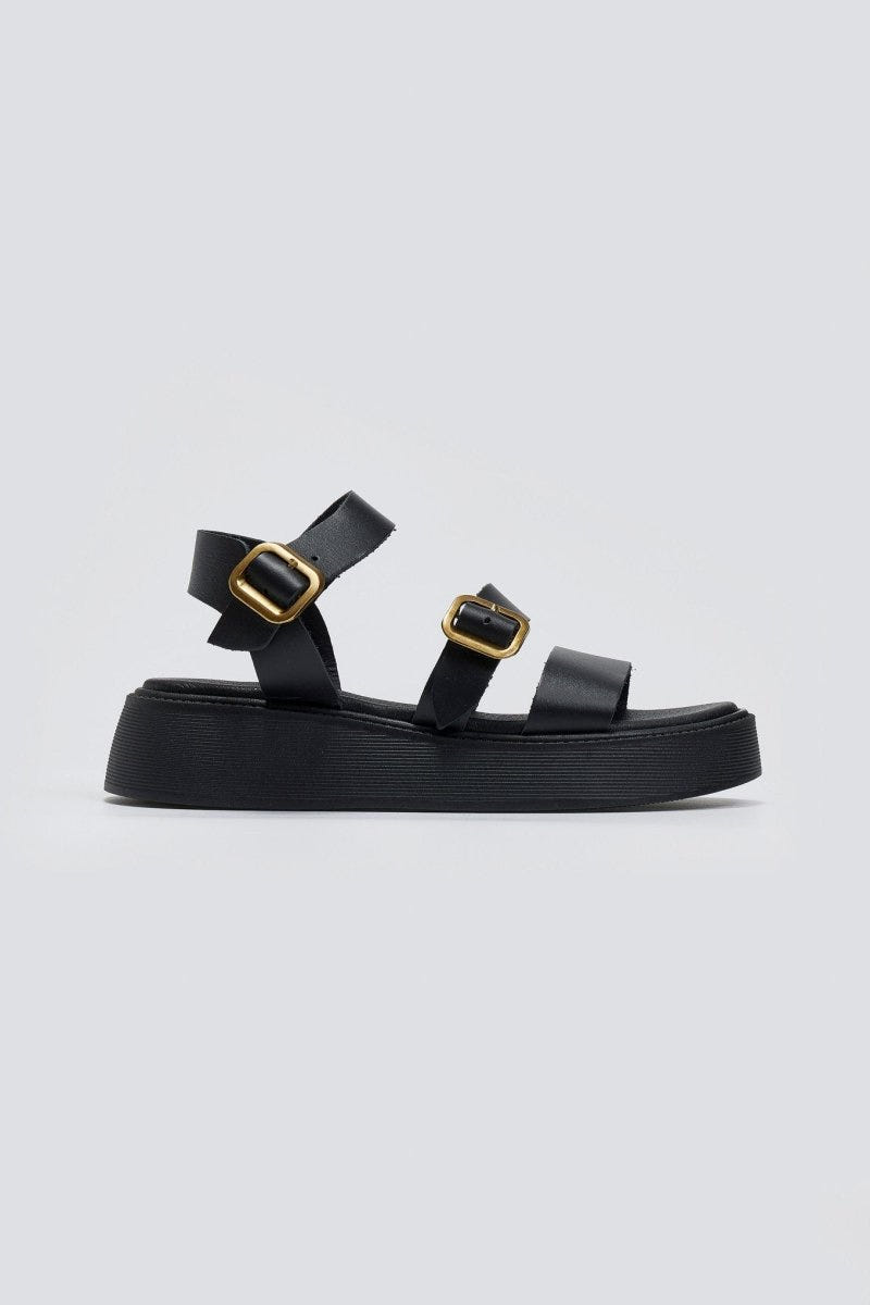 Σανδάλια flatforms δερμάτινα Estil - Μαύρο - thefashionproject.gr - Estil