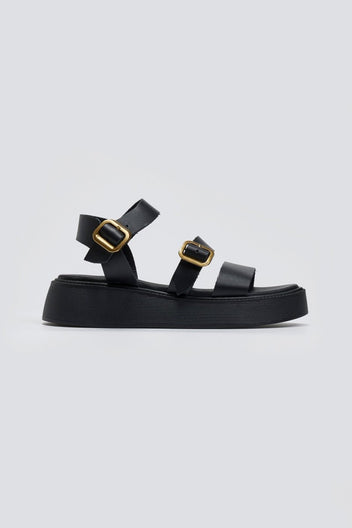 Σανδάλια flatforms δερμάτινα Estil - Μαύρο - thefashionproject.gr - Estil