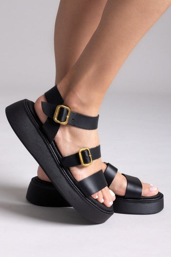 Σανδάλια flatforms δερμάτινα Estil - Μαύρο - thefashionproject.gr - Estil