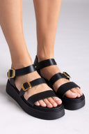 Σανδάλια flatforms δερμάτινα Estil - Μαύρο - thefashionproject.gr - Estil