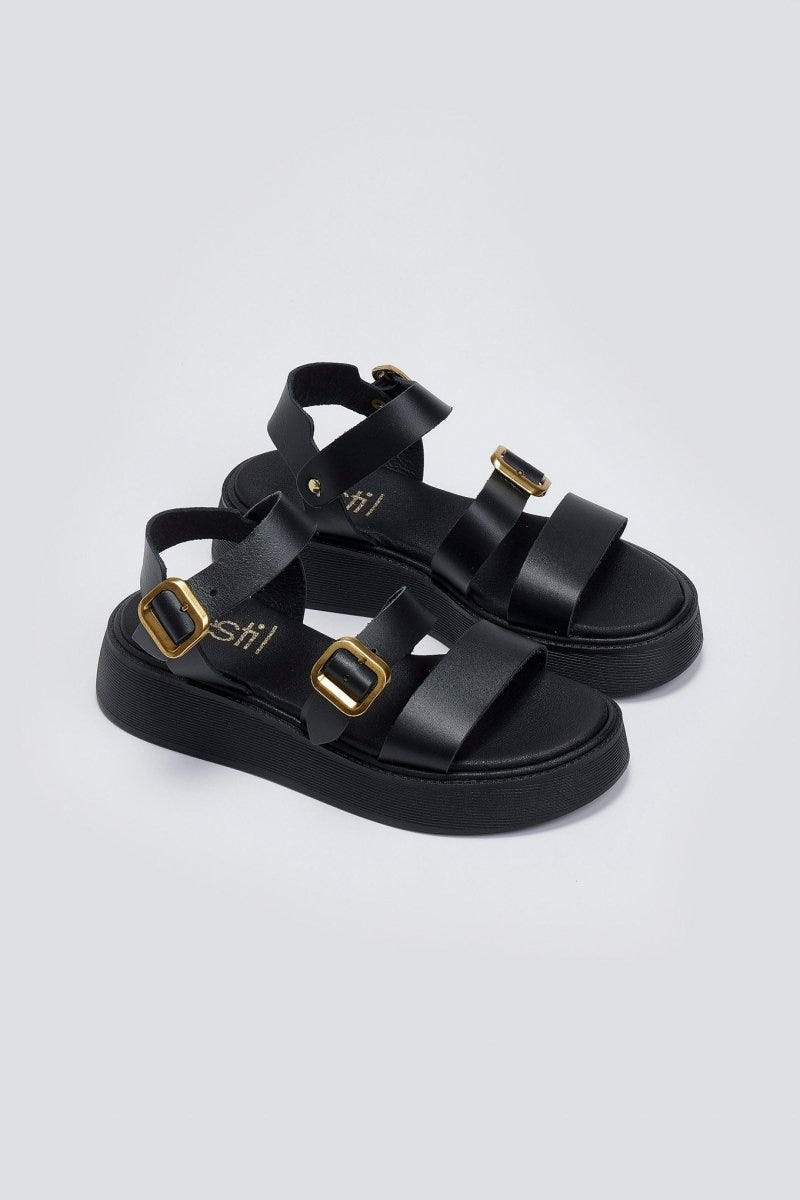 Σανδάλια flatforms δερμάτινα Estil - Μαύρο - thefashionproject.gr - Estil