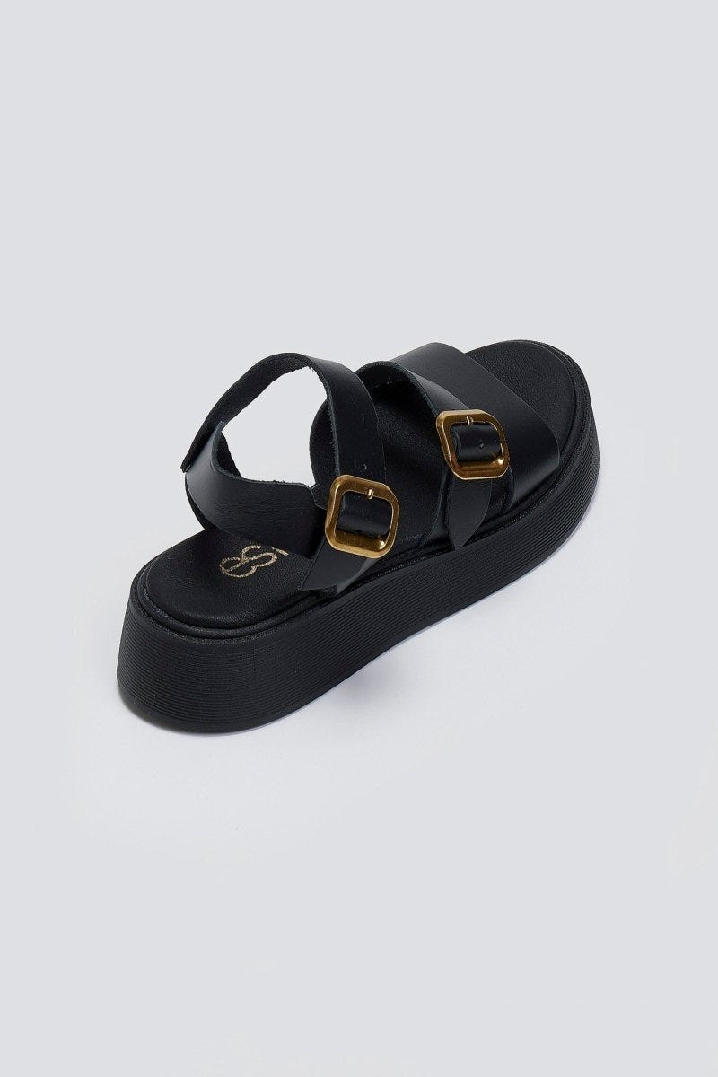 Σανδάλια flatforms δερμάτινα Estil - Μαύρο - thefashionproject.gr - Estil