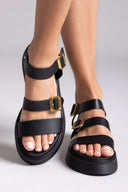 Σανδάλια flatforms δερμάτινα Estil - Μαύρο - thefashionproject.gr - Estil