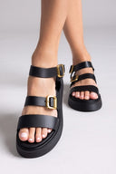 Σανδάλια flatforms δερμάτινα Estil - Μαύρο - thefashionproject.gr - Estil