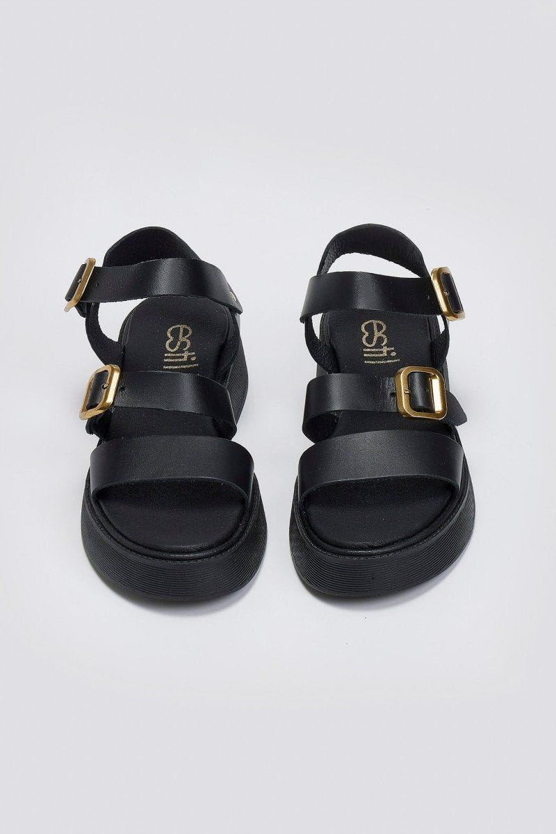 Σανδάλια flatforms δερμάτινα Estil - Μαύρο - thefashionproject.gr - Estil