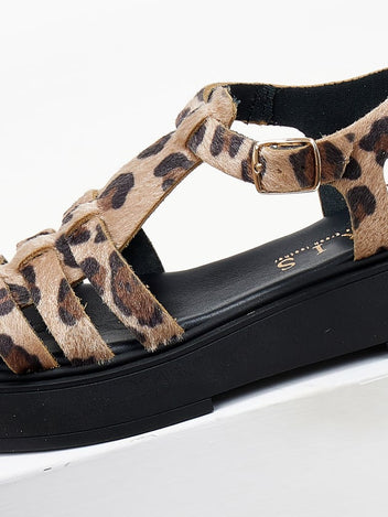 Σανδάλια flatforms δερμάτινα fisherman με print Iris Sandals - Leopard - thefashionproject.gr - IRIS