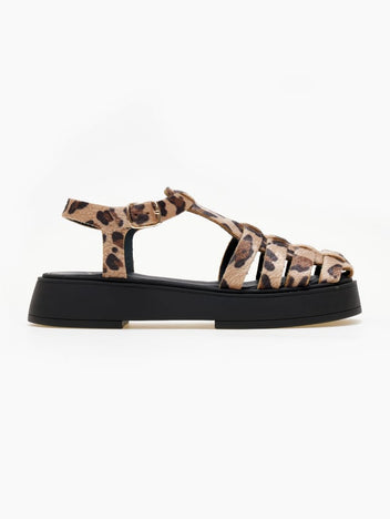 Σανδάλια flatforms δερμάτινα fisherman με print Iris Sandals - Leopard - thefashionproject.gr - IRIS