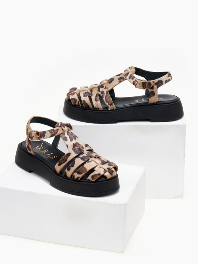 Σανδάλια flatforms δερμάτινα fisherman με print Iris Sandals - Leopard - thefashionproject.gr - IRIS