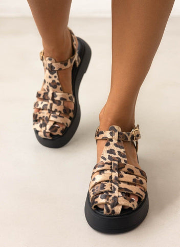Σανδάλια flatforms δερμάτινα fisherman με print Iris Sandals - Leopard - thefashionproject.gr - IRIS